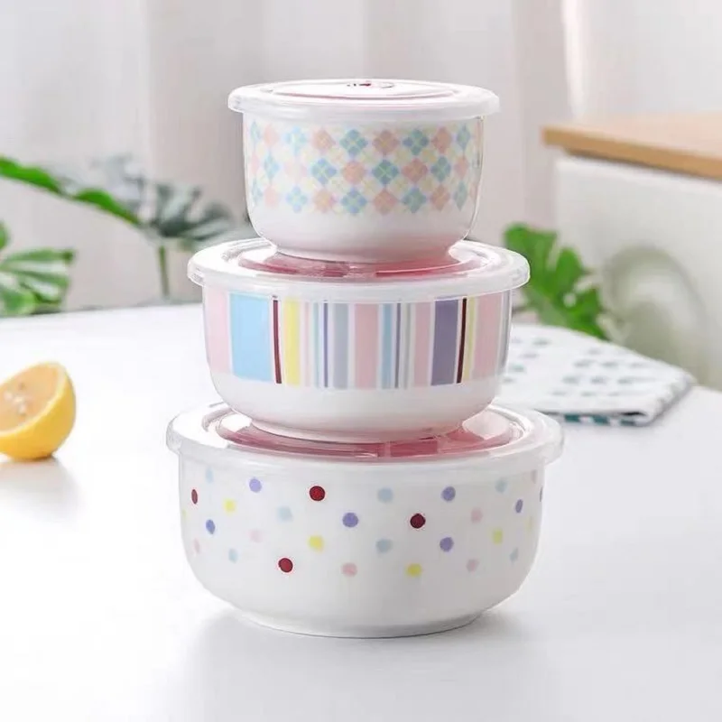 Jiuwang 7.5 Inches Ceramic Binaural Bowl With Cover,Double Ear Food