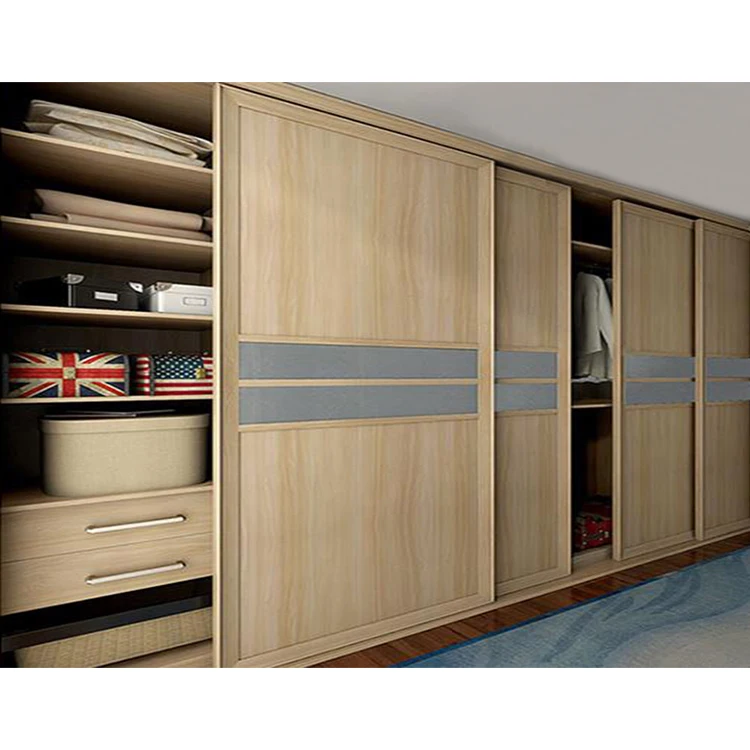 China Factory Custom Free Standing Two Sliding Doors Wardrobes Furniture Design Modern Bedroom Grey Wood Wardrobe