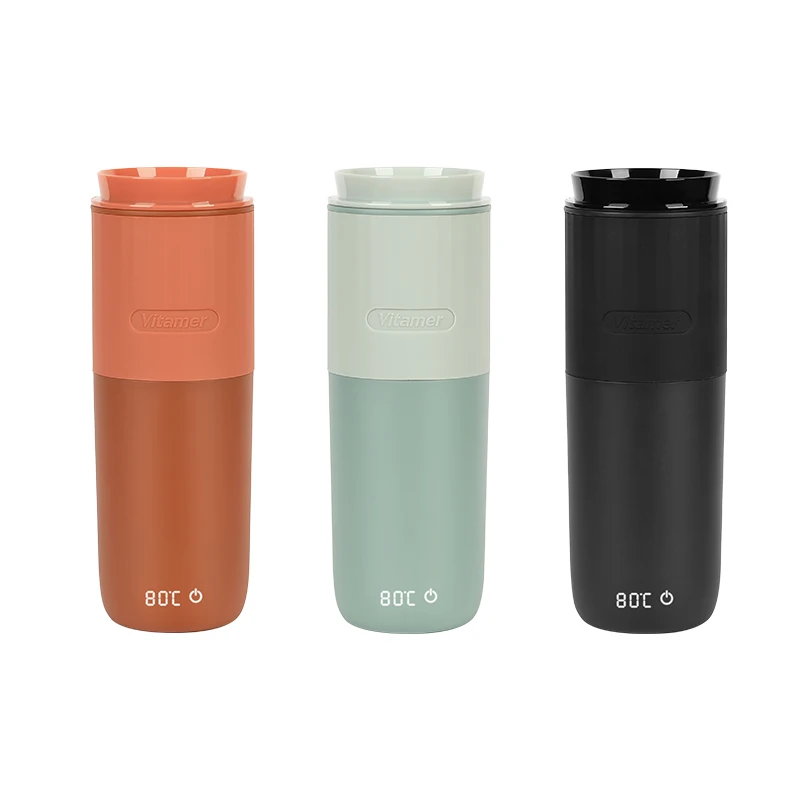 Vitamer 400ml Portable Self Smart Trip Electric Heating Cup Temperature for Traveling or Business PC Water Bottles Modern Round