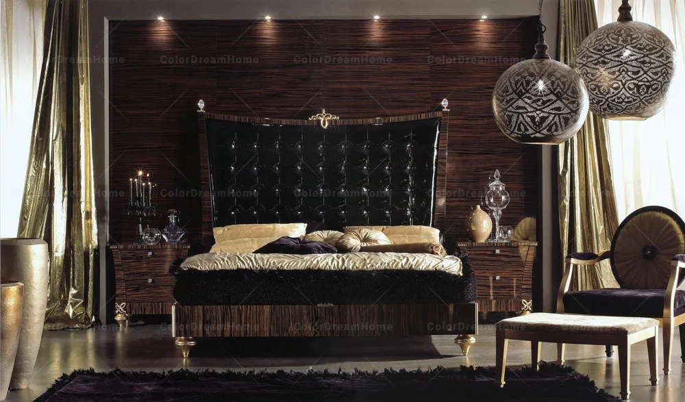 30万 アーチ 豪華ダブルベッド キングベッド マットブラック レザー