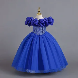 Children's Dresses One-shoulder Puffy Veil Princess Dresses Girls Cospay Wedding Birthday Dresses Clothes for Kids