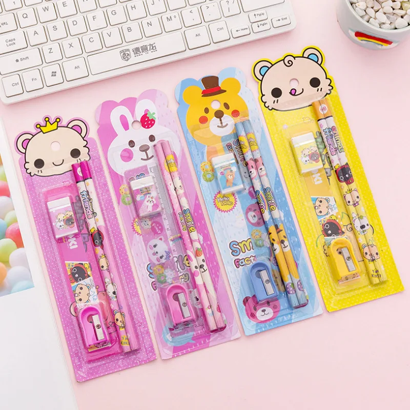 Funny children Series Kids Stationery Students Eraser Pencil Sharpener Kit School Rewards Supplies Wholesale