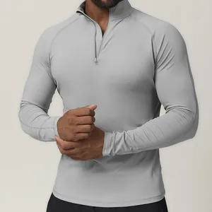 Wholesale High-quality Men's Sports Shirts Outdoor Quick-dry Compression Gym Half-zip Collar Sportswear with Muscle Design