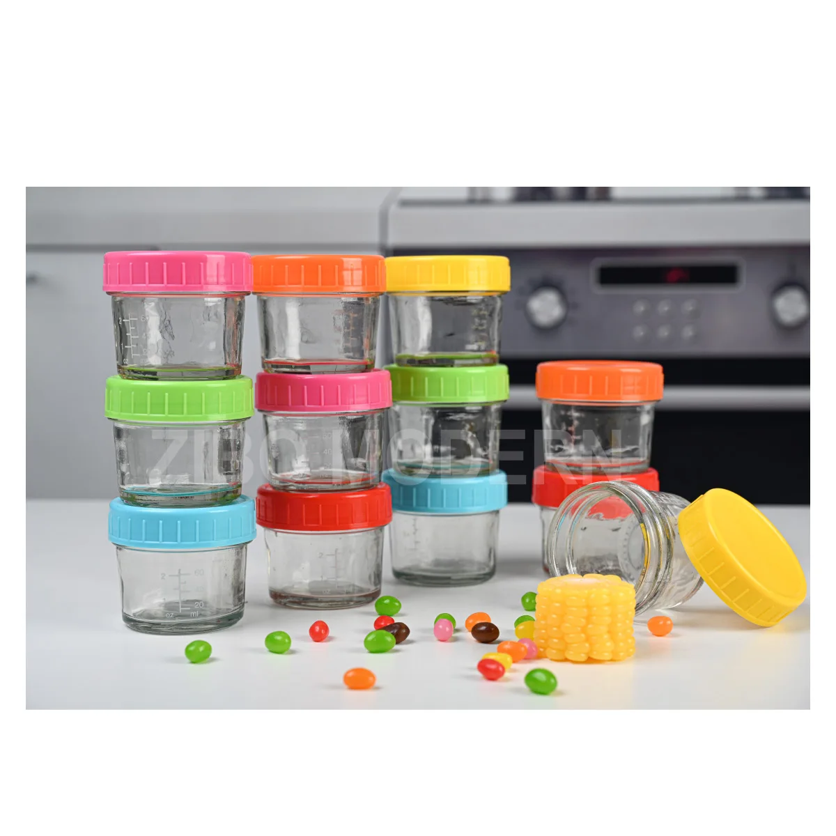 4 унции/120 мл стеклянная банка для детского питания, контейнеры для хранения детского питания с красочной крышкой, набор 12 канистр для детского питания
