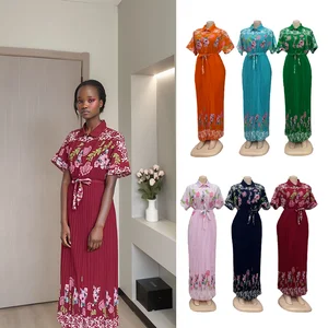 Wholesale Lapel Short Sleeve Printed Large Size Casual Fashion High Waist A- Line Dress