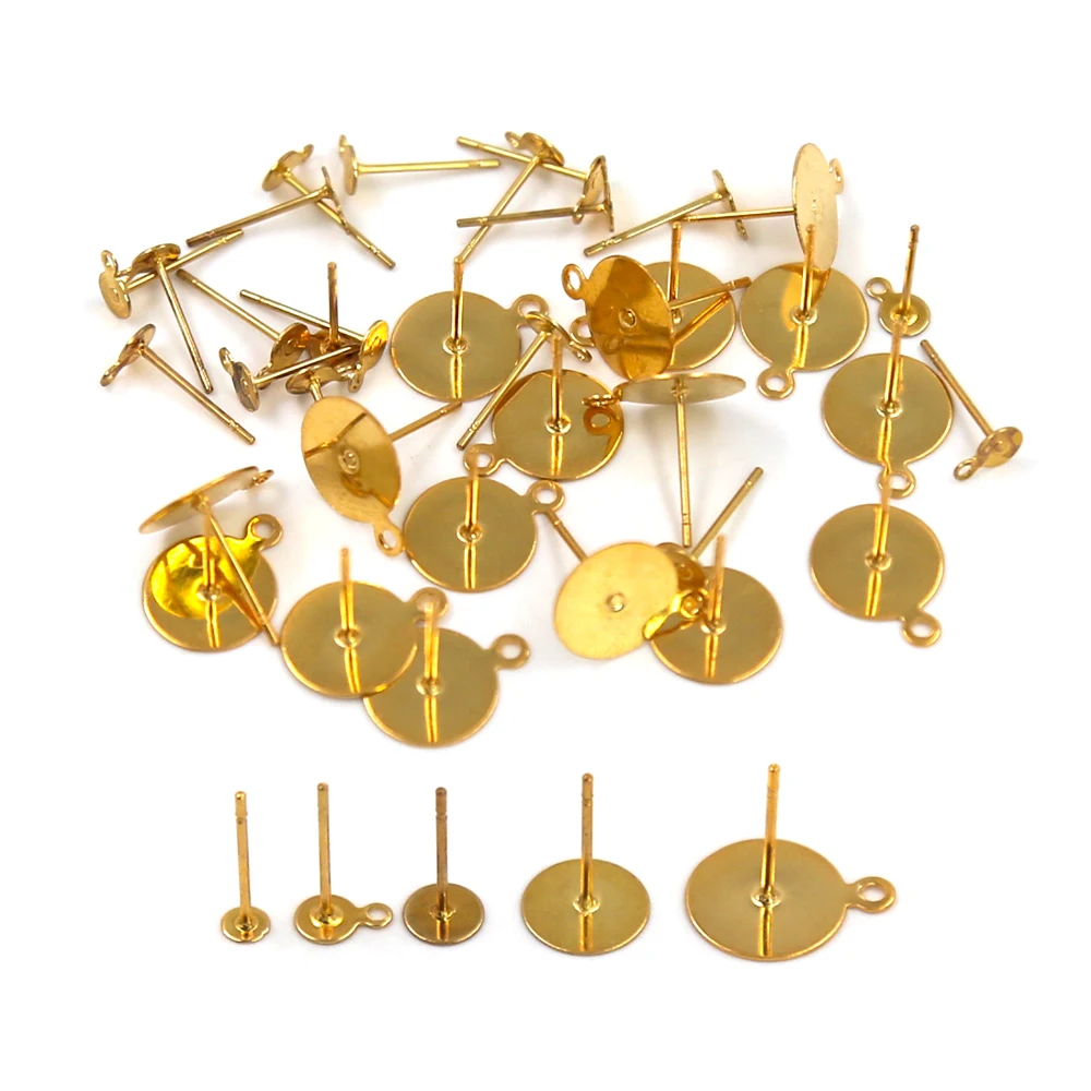 Hypoallergenic Stainless Steel 18K Gold Flat Pad Earring Posts