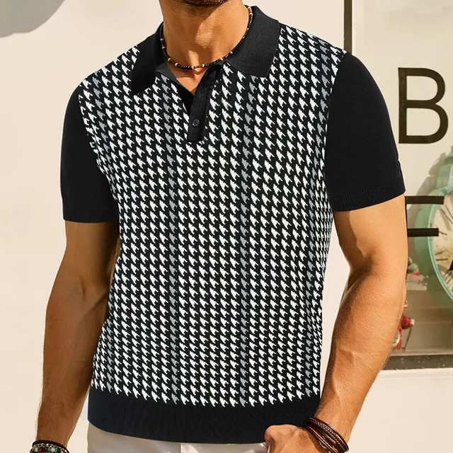 2024 new style polo style check elastane viscose knitted t shirt lim fit t shirt polo t shirt for men