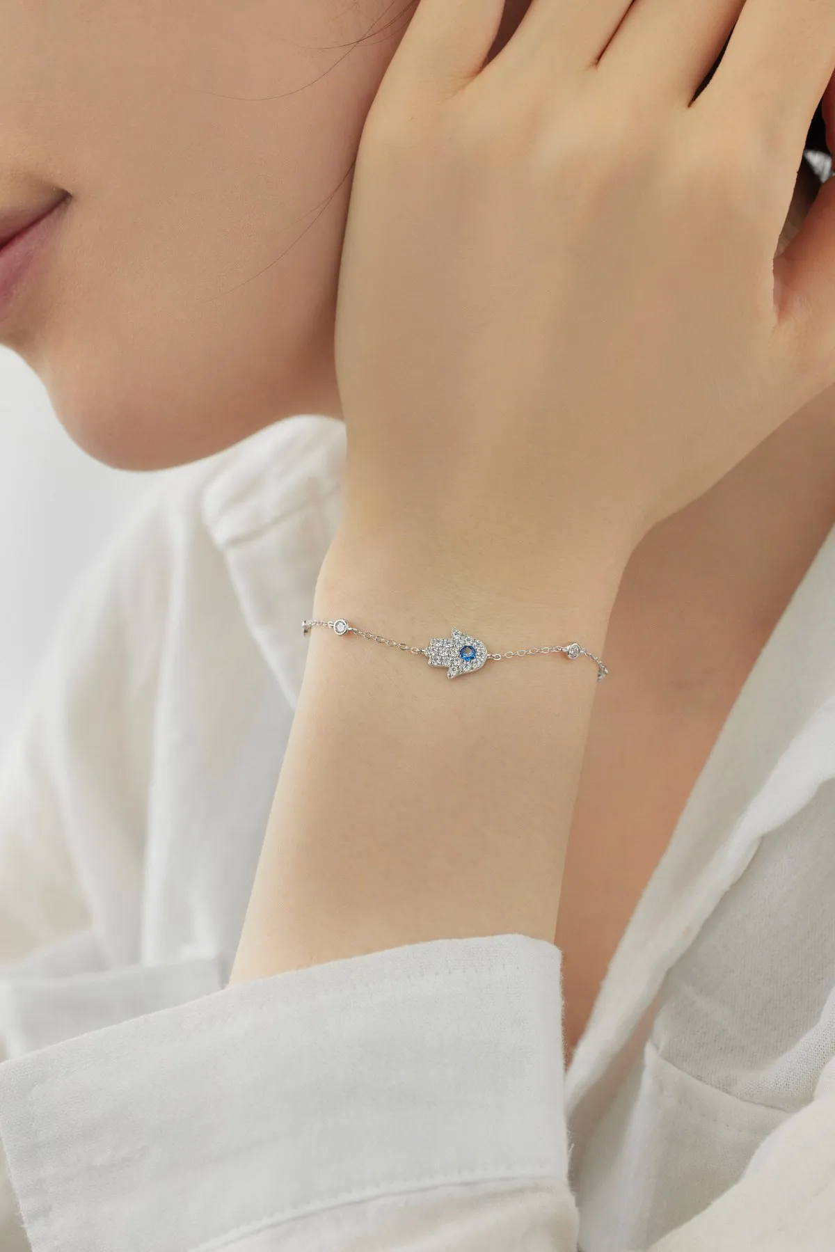 KAKODIY Vintage Minimal 18K Gold Plated China 925 Sterling Silver Bracelet Cubic Zirconia Evil Eyes Hamsa Hand Fatima Lucky Bracelet Women detail 2