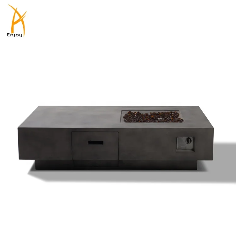 65 in Rectangular Propane Gas Fire Pit Concrete Table FirePit Heat Output 50000BTU