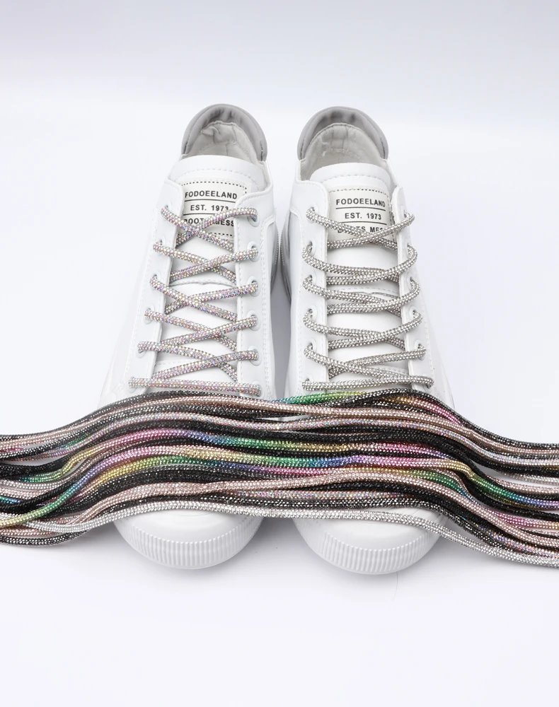 Round Rhinestone Shoelaces Rainbow Diamond Shoelace Sneakers Shoe Laces