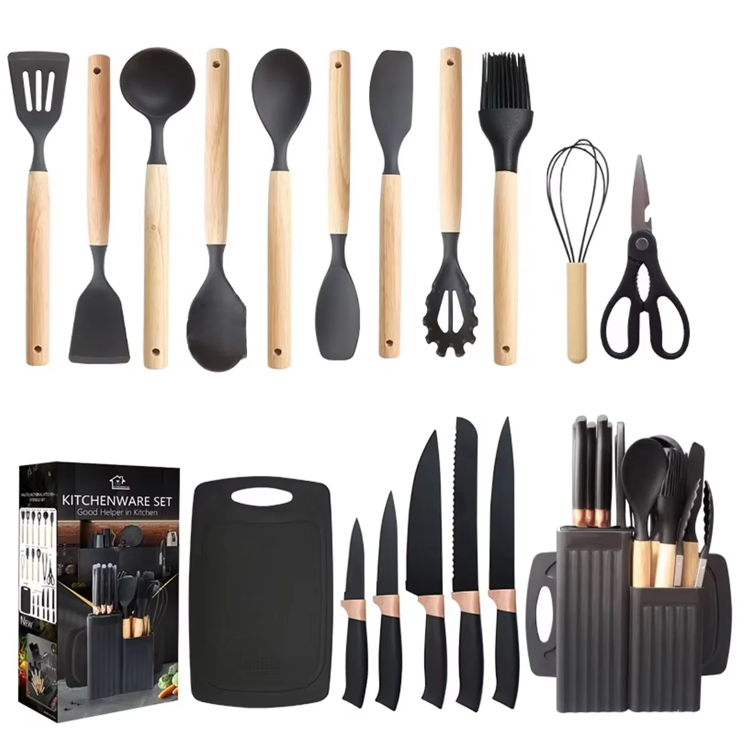 USSE Kitchen Tools Gadgets Household Silicone Cooking Utensils Kitchen Set Heat Resistant Silicone Kitchen Utensils Set