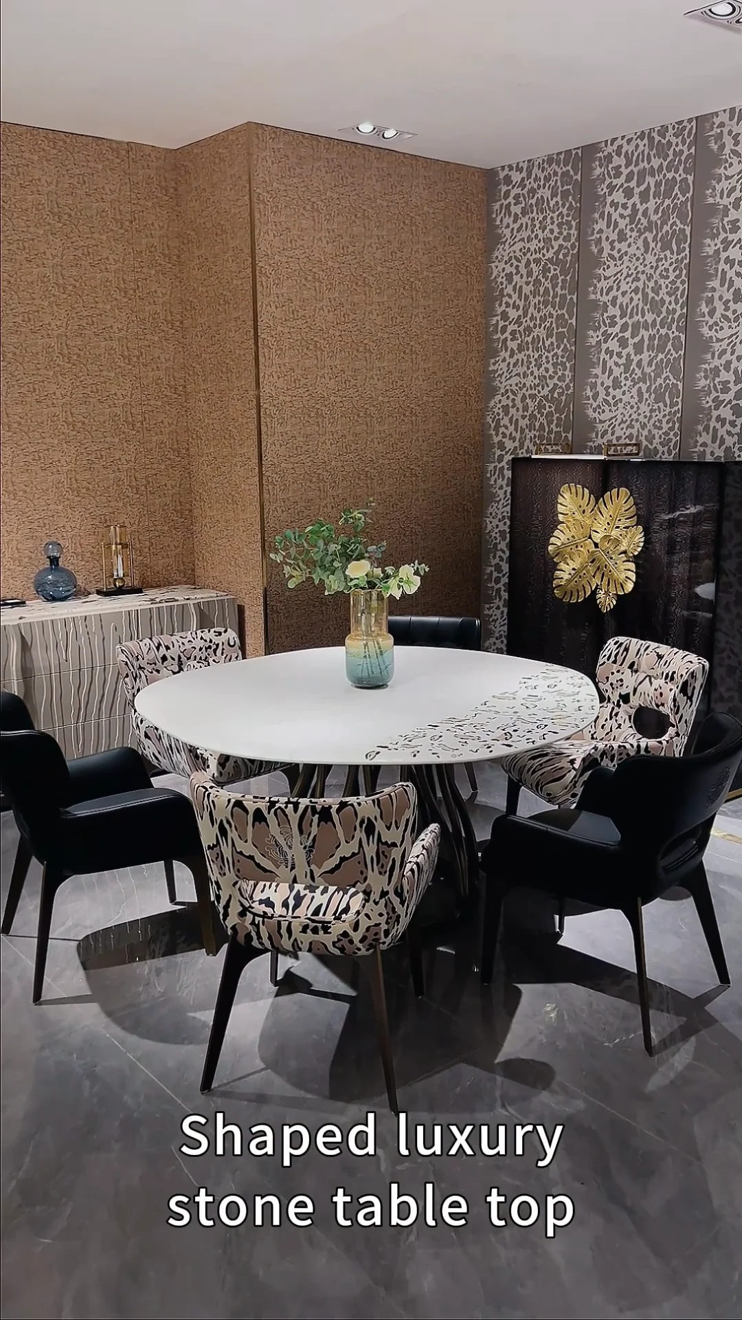 Italian Natural Luxury Stone Top Dining Table Chair Set 6 Chairs