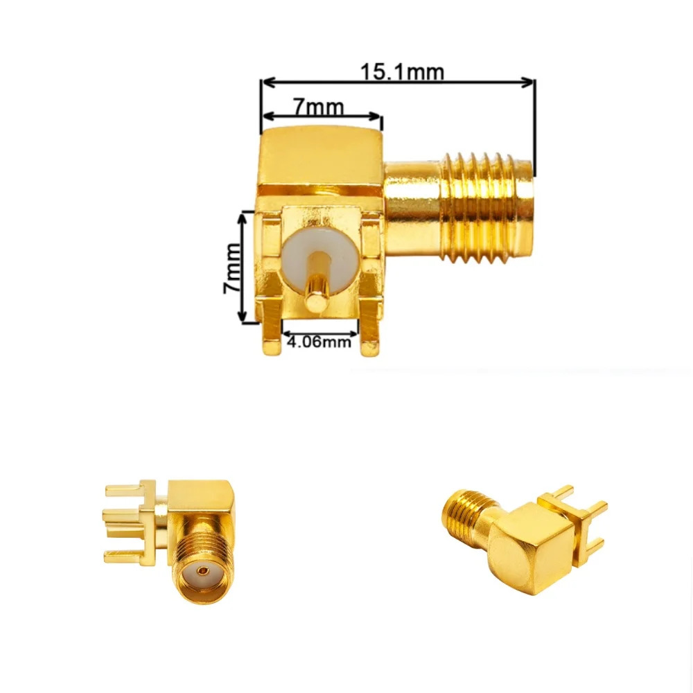 RF Connector SMA-KWE SMA Right Angle Connector Types  PCB Mount Brass Material Soldering Application