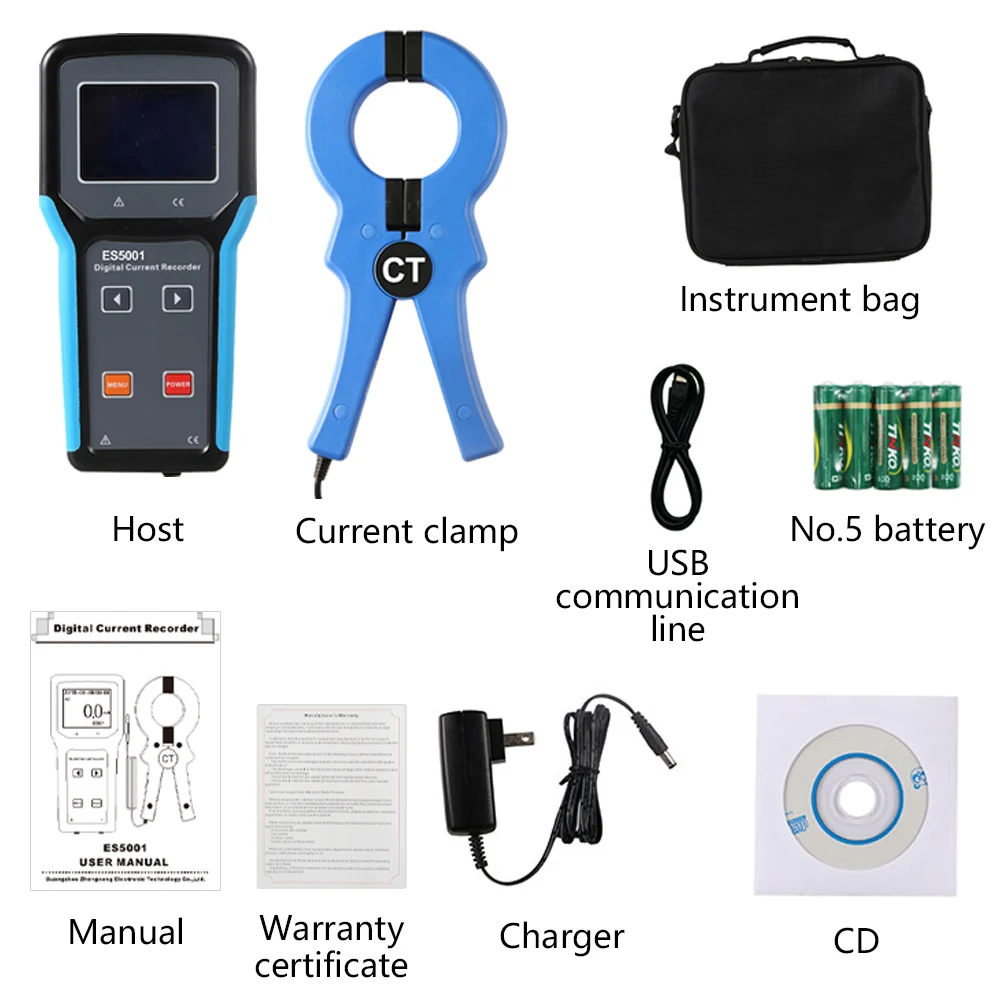 ES5000 Ac Current Measurement Record Online Monitoring Record Line Maintenance  Digital Clamp Meter 200A Current Data Logger