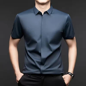 Men's Short-sleeved Silk Shirt Made of Mulberry Silk Wrinkle-free for Middle-aged Business Casual Wear