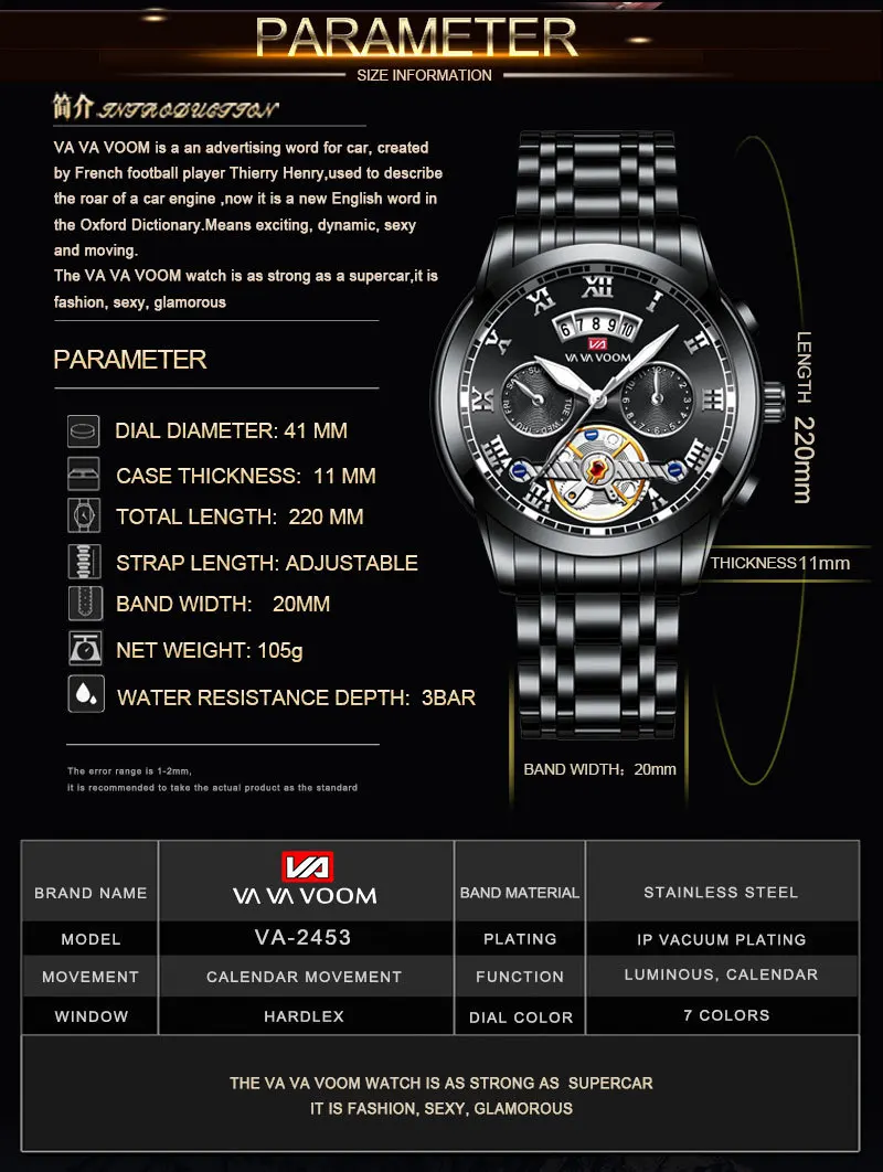 VA VA VOOM 2453 Tourbillon design Calendar Watch For Men