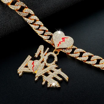 Excellent Quality Personality Cuban Diamond Buckle Broken Heart No Love Fashion Jewelry Chain Necklaces