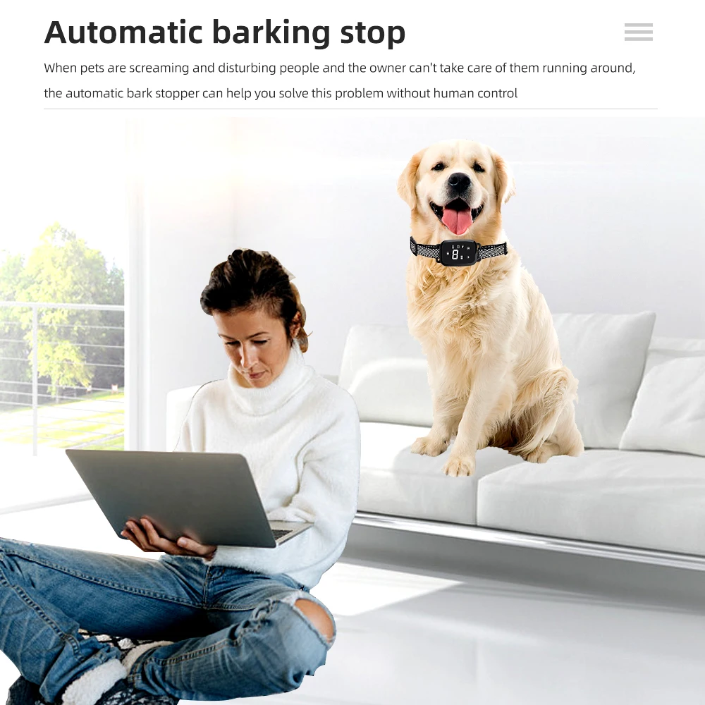 Three Modes Pet Barking Repeller Control Collar Smart Rechargeable