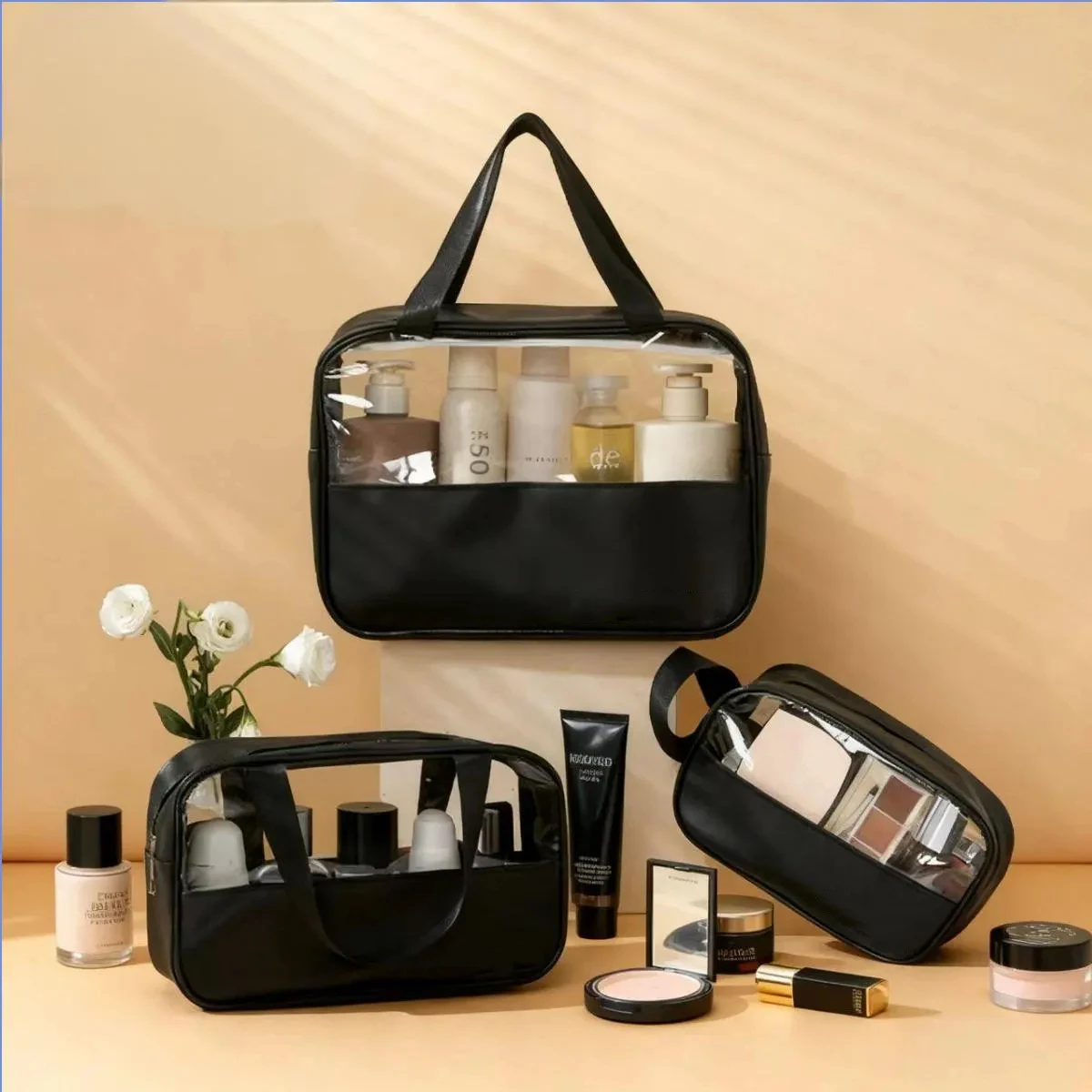 product new style transparent toiletry cosmetic bag women portable travel cosmetic storage makeup brush bag large capacity wash bag-9