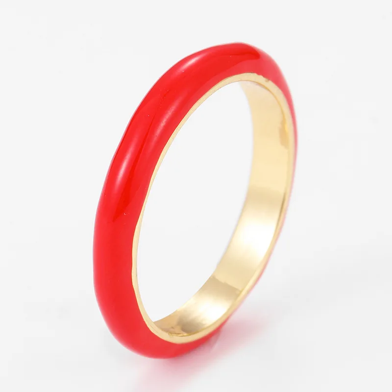 Handmade European and American Fashion Rainbow Cubic Zircon Enamel Simple Ring for Women