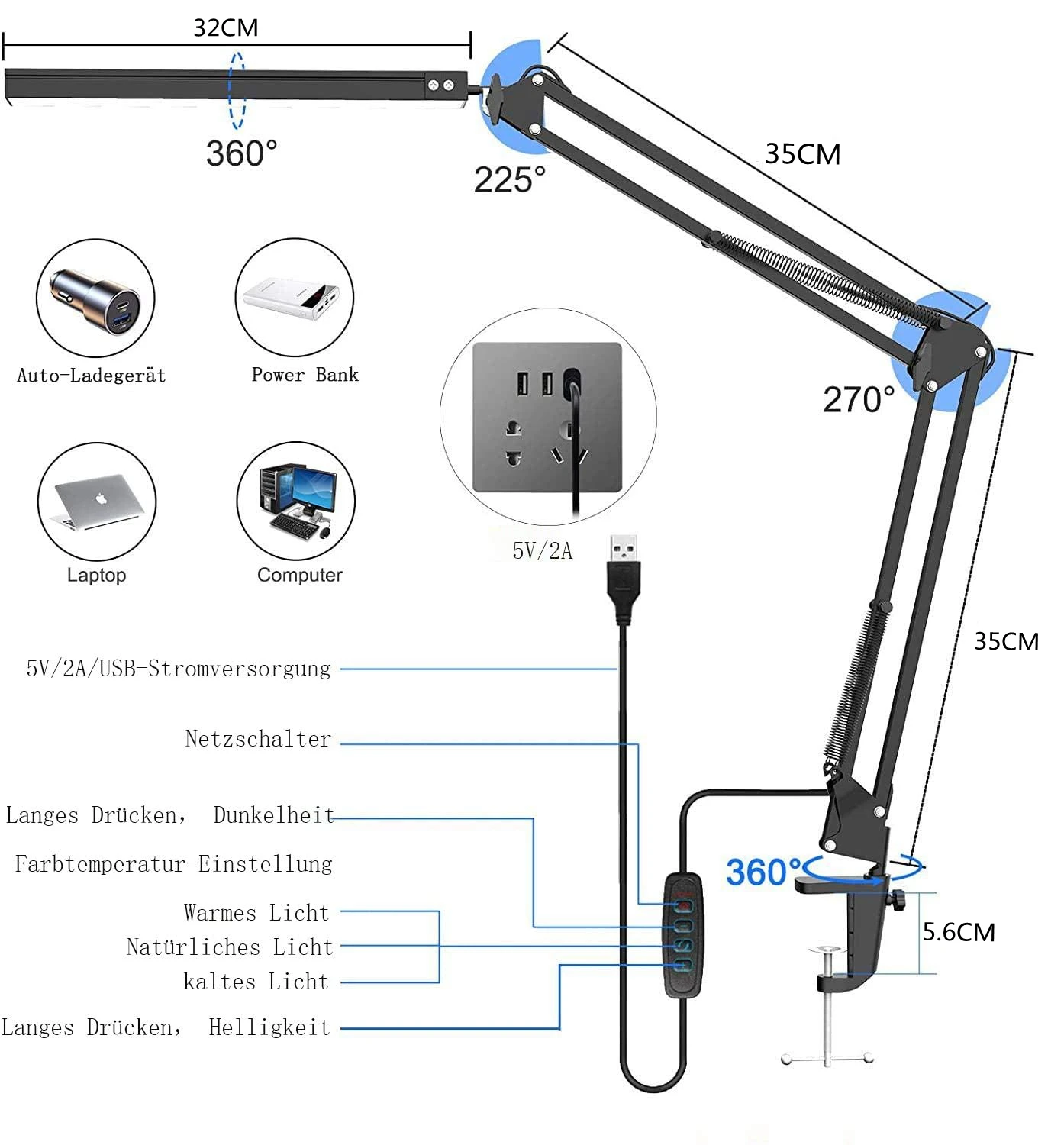 Modern Simple Adjustable Foldable Led Office Desk Lamp Professional