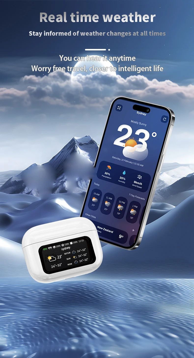 Upgrade A9 Pro APP Colorful Touch Screen Bluetooth ANC ENC GPS Active Noise Cancellation TWS Ultra Long Battery Life Earbuds