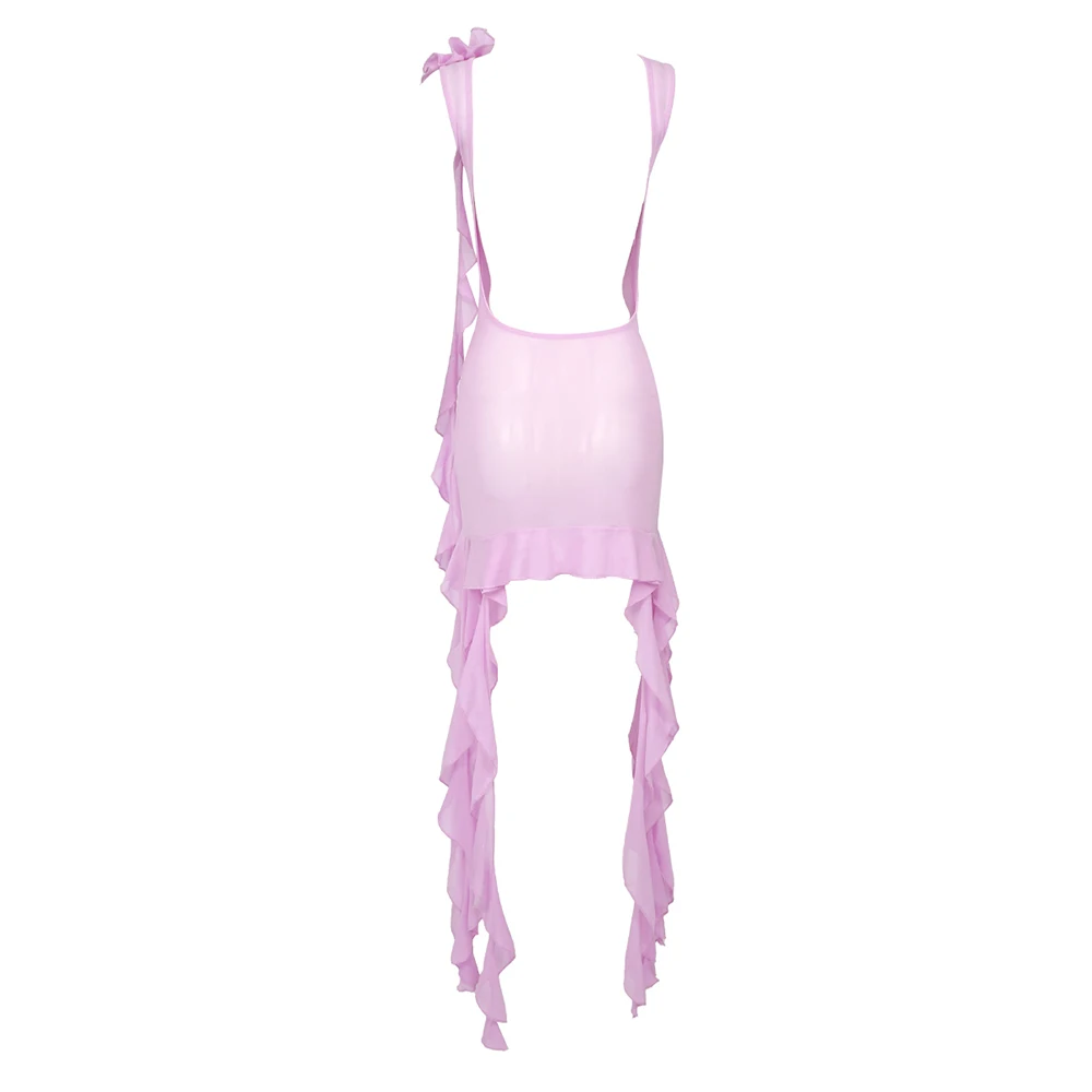 SB2419 Backless Bodycon Sleeveless Mini Dress with Flowers and 3D Pattern  for Women Pink Party Club Wear
