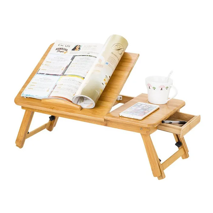 Bamboo Wood Laptop Tray Table For Bed With Storage Drawer And Foldable ...