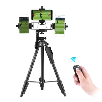 YUNTENG VCT-6808 Camera Tripod for Phone With 3 Phone Holders 4-Section Telescoping Tripod Ball Head Remote Controller detail image