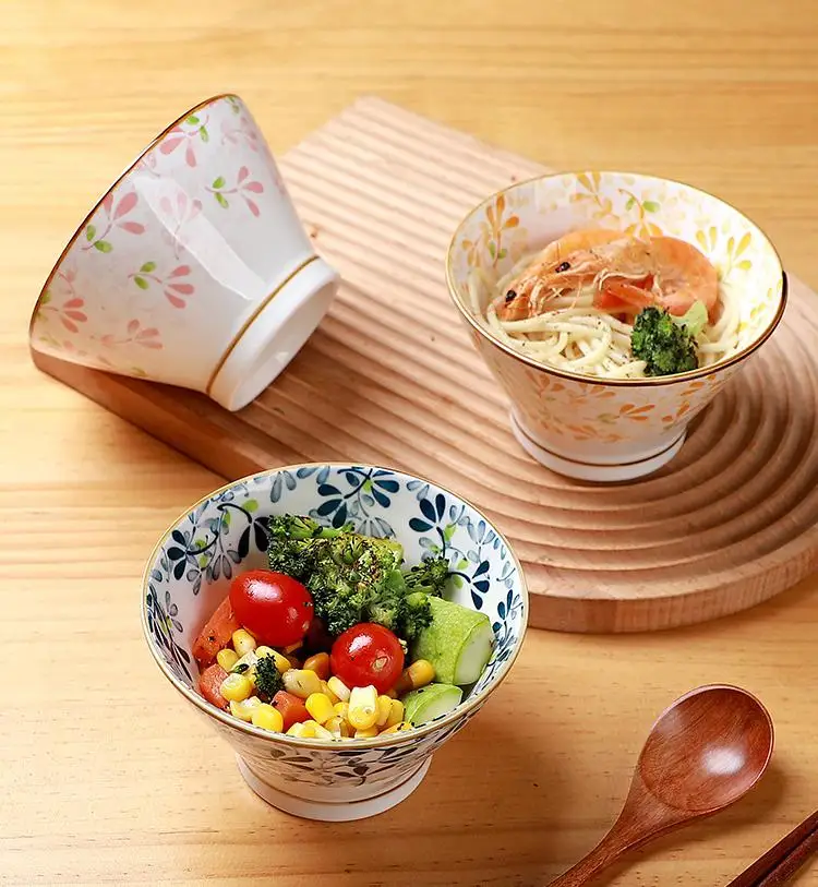 product four seasons flower japanese ceramic rice bowl 5 inch straw hat shaped bowl tableware 2021 new home tall bowl-54