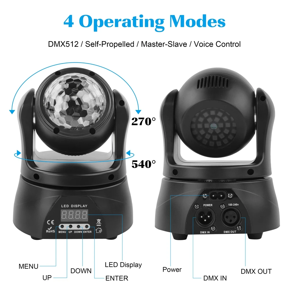 U`king 30W Mini Double Sided Moving Head Stage Light RGBW