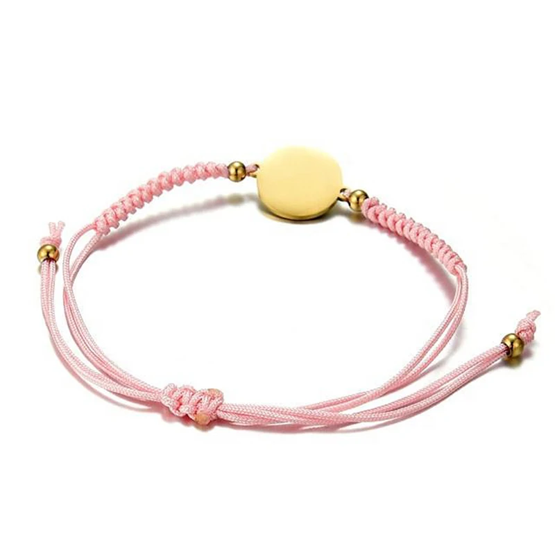 Waterproof Stainless Steel Blank Bracelets for Laser Engraving Fashion 18K Gold Disc Charm String Braided Adjustable Bracelets