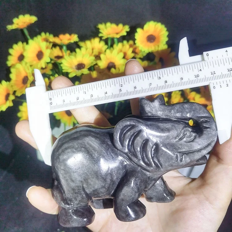 銀色の黒曜石の象の装飾品風水装飾のためのクリスタル彫刻工芸品