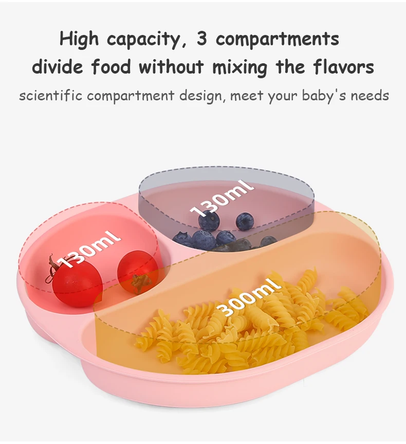 Divided Food Feeding Bowl Silicone Baby Dishes Kid Dinner Suction Baby