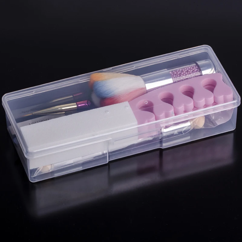 Clear Plastic Rectangle Storage Container for Nail Art Supplies Empty Organizer Case Box Brush Pen Rhinestone-Manicure Accessory