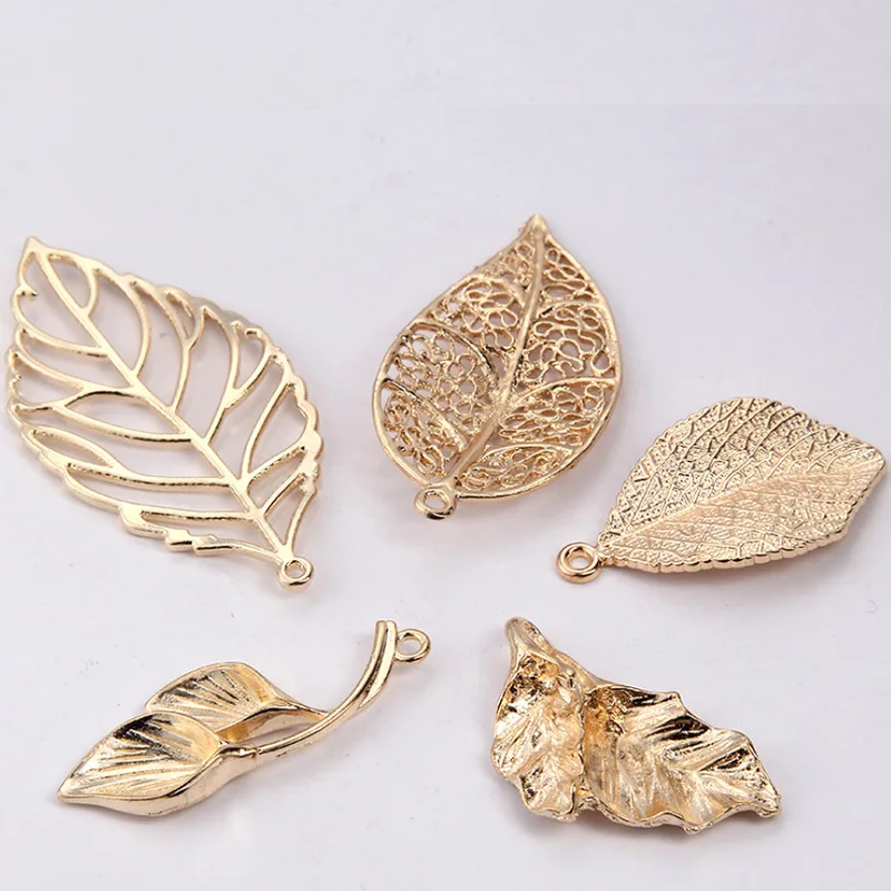 Metal  Gold Leaf Charm Pendant For Jewelry Making