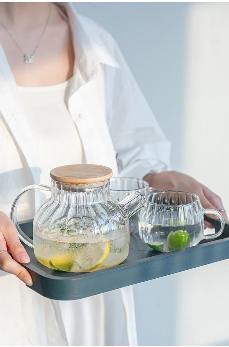 1000ml 2022 35oz Corrugated Glass Jug Set Summer Borosil Glass Jug With