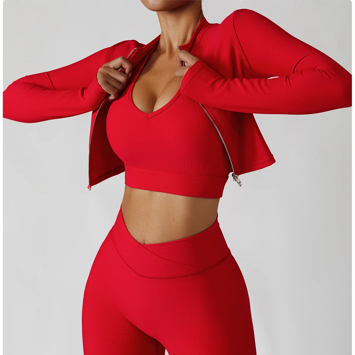 Custom Logo Wholesale Workout Solid Color Quick Dry Women's Zipper Long Sleeve Jacket Girls Cropped Navel Yoga Fitness Top