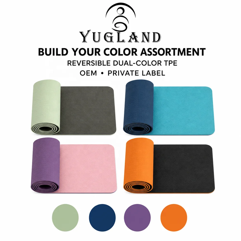 Custom Thickness Yugaland Dropshipping Double Color TPE Yoga Mat Non Slip Exercise Pad for Pilates Home Workout