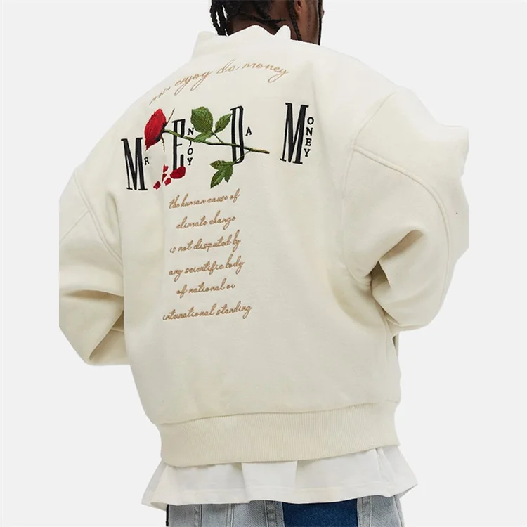 Rose Embroidered Logo Varsity Jacket – World Wide Wear Store
