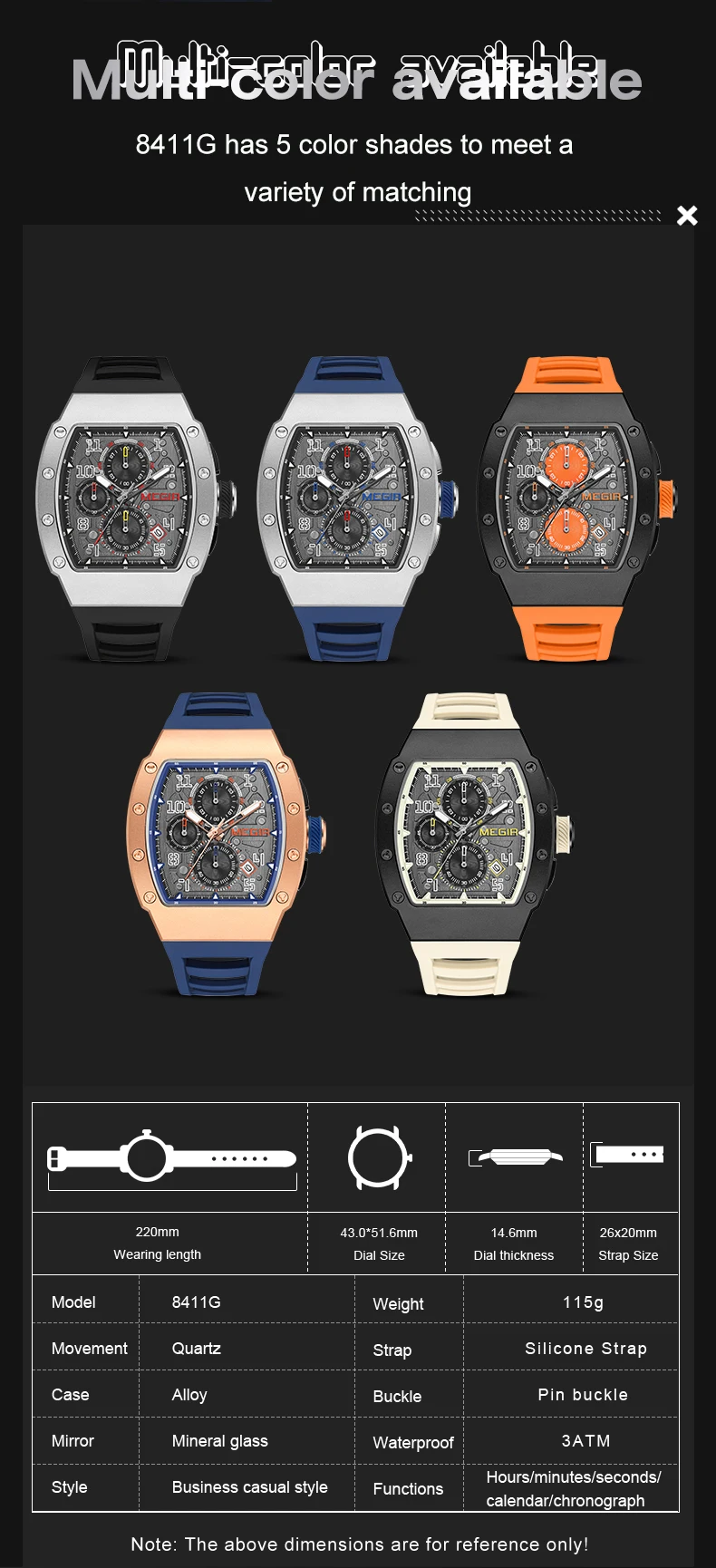 MEGIR 8411 Luxury Business Men's Quartz Wristwatch Fashion Blue Silicone Waterproof Luminous Pointer Dial Custom Watch