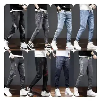 Wholesale new fashion men's elastic jeans trousers skinny men's jeans new style man zipper jeans