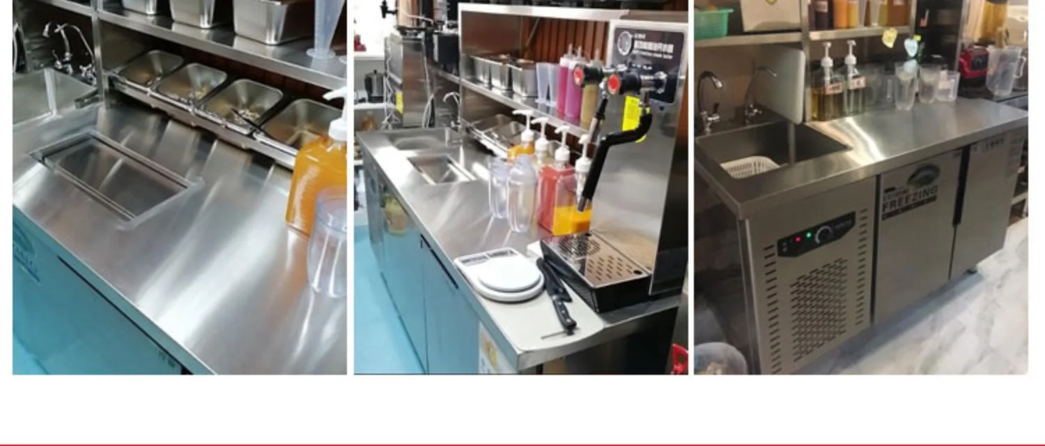 1.5meters Custom Bubble Tea Machine Refrigerate Working Water Bar Milk