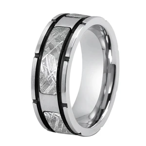 Tizti Jewelry 8mm Bricks Real Meteorite Ring Titanium Stainless Steel Zirconium Mens Wedding Band Meteorite Rings