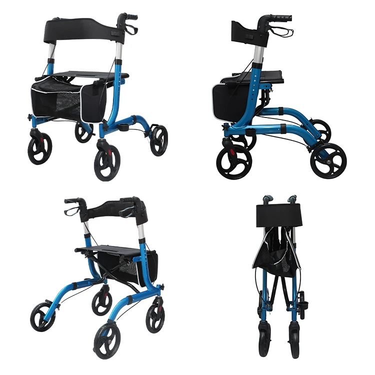 HCT-9123 Lightweight Medical Device Aluminum Patient Walking Aid Wheelchair Rollator Walker for Elderly with Seat