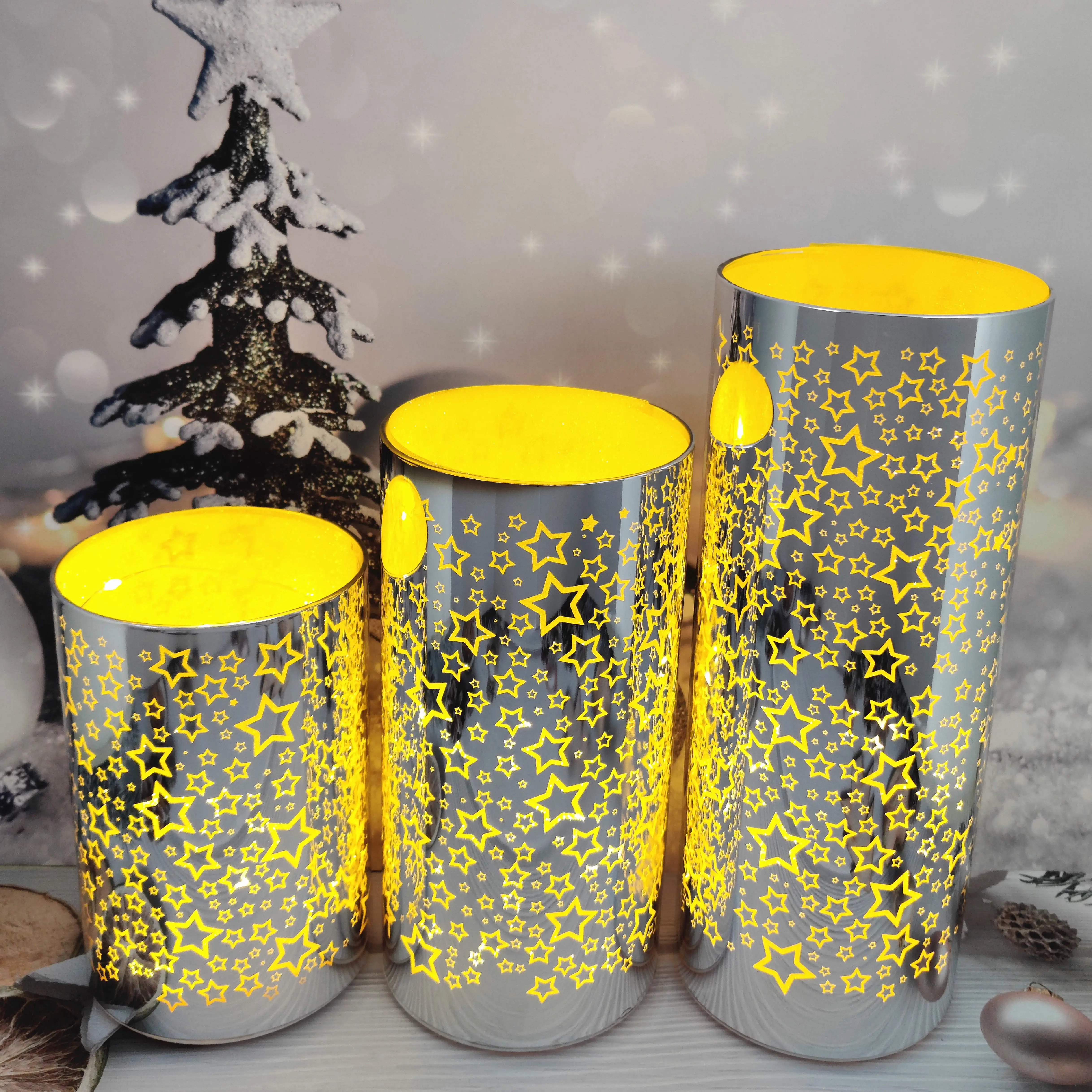 Battery operated led light up glass Christmas cylinder hurricane table decoration setting ideas details