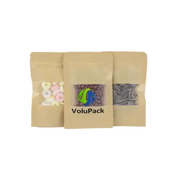Custom Printed Biodegradable Food Grade Kraft Paper Zipper Stand up Pouch Snack Coffee Packaging Bag with Window