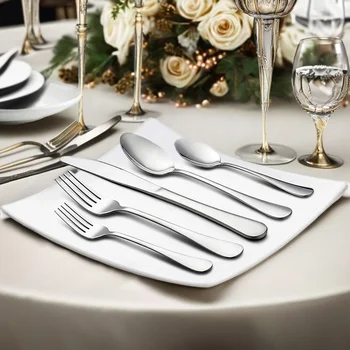 20pcs Heavy-Duty Stainless Steel Flatware Utensils Sustainable Cutlery Set with Knife Fork Spoon for Weddings Other Occasions