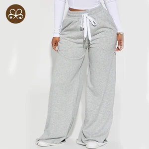 Women's Winter Casual Running Sweatpants Custom Logo Knitted Fleece French Terry Jogger Cargo Cotton Flat Front Style