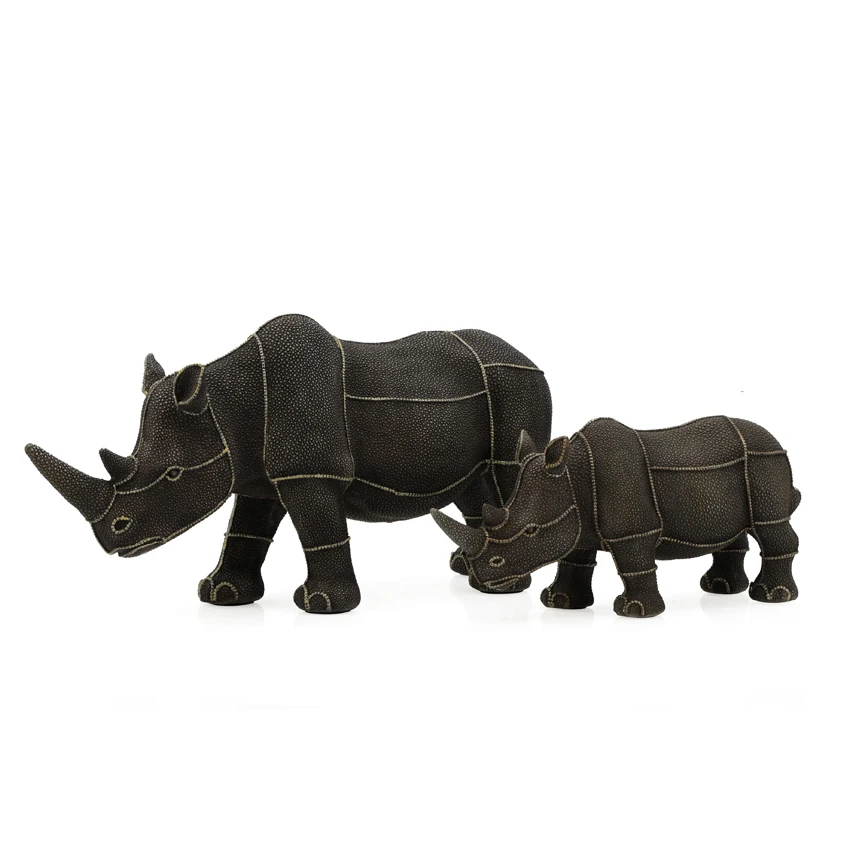 New Resin Rhinoceros Animal Statue On Pearl Fish Finish Texture Home Decoracion  For Living Room Design